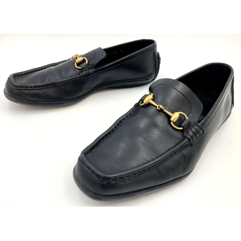 Gucci Men's Black Leather Loafers w/ Gold-Tone Horsebit Detail - Size 9.5 (+COA)